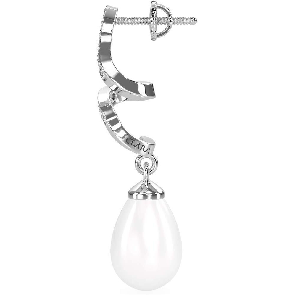 CLARA 925 Sterling Silver Pearl Twist Earrings | Rhodium Plated, Swiss Zirconia, Screw Back | Gift for Women & Girls