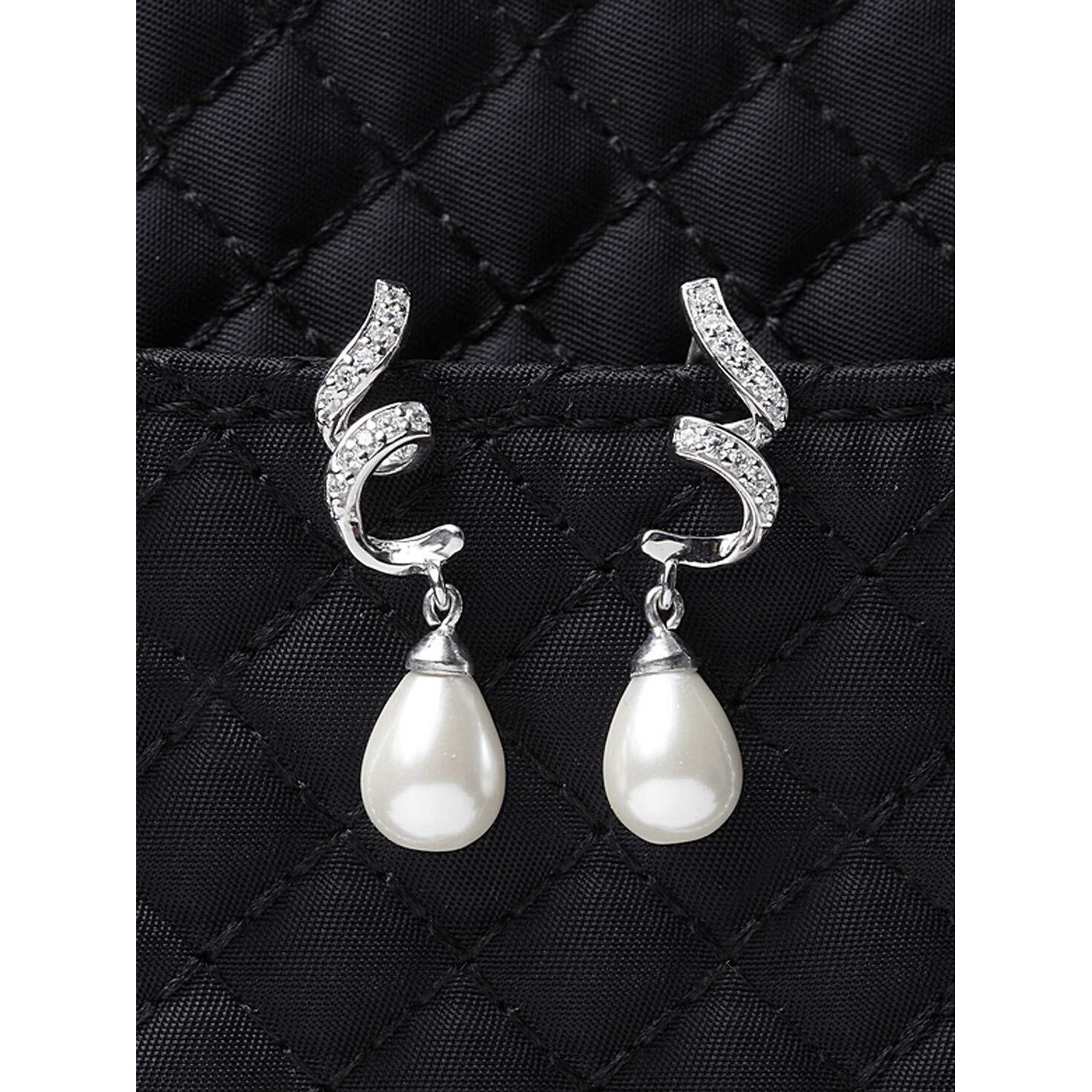 CLARA 925 Sterling Silver Pearl Twist Earrings | Rhodium Plated, Swiss Zirconia, Screw Back | Gift for Women & Girls