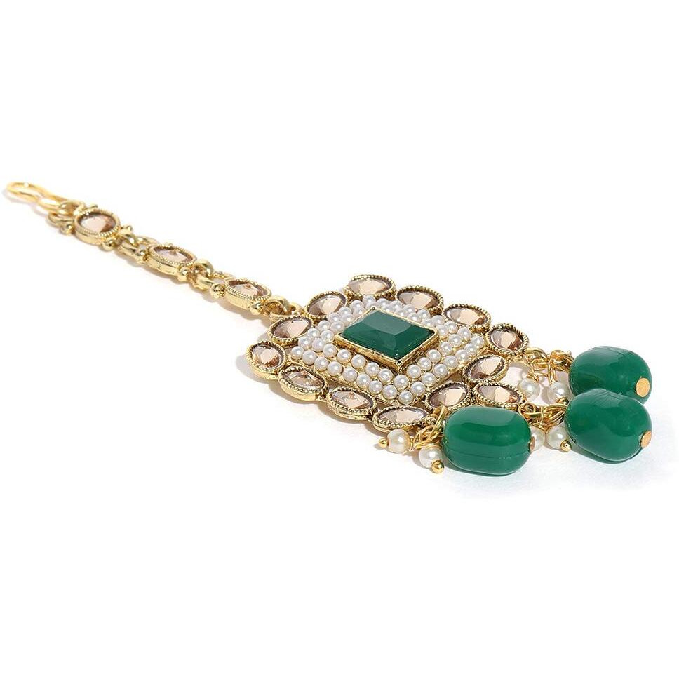 ZAVERI PEARLS Mesmerising Green Traditional Pearls Choker Jewellery Set For Women-ZPFK9398