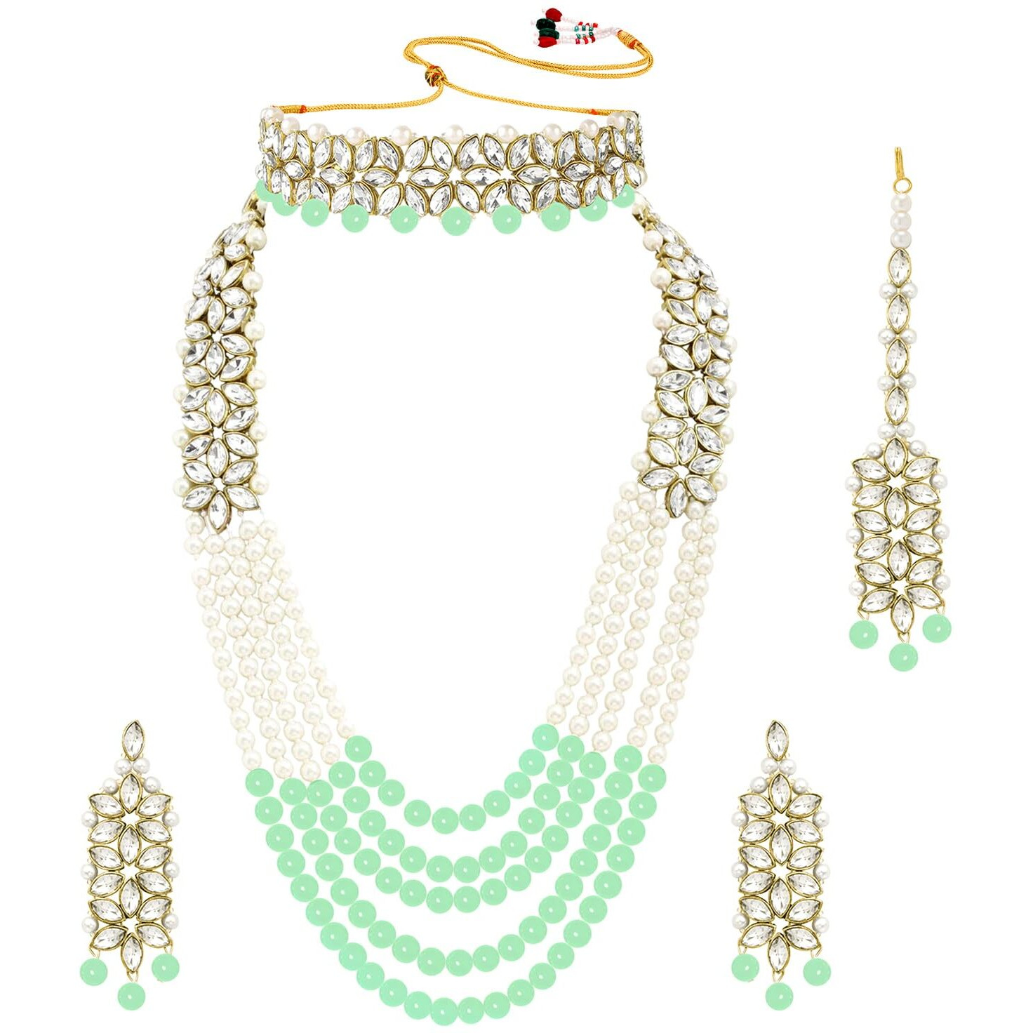 Peora 18K Gold Plated Mint Colour Kundan Wedding Bridal Traditional Jewellery Set for Women Girls