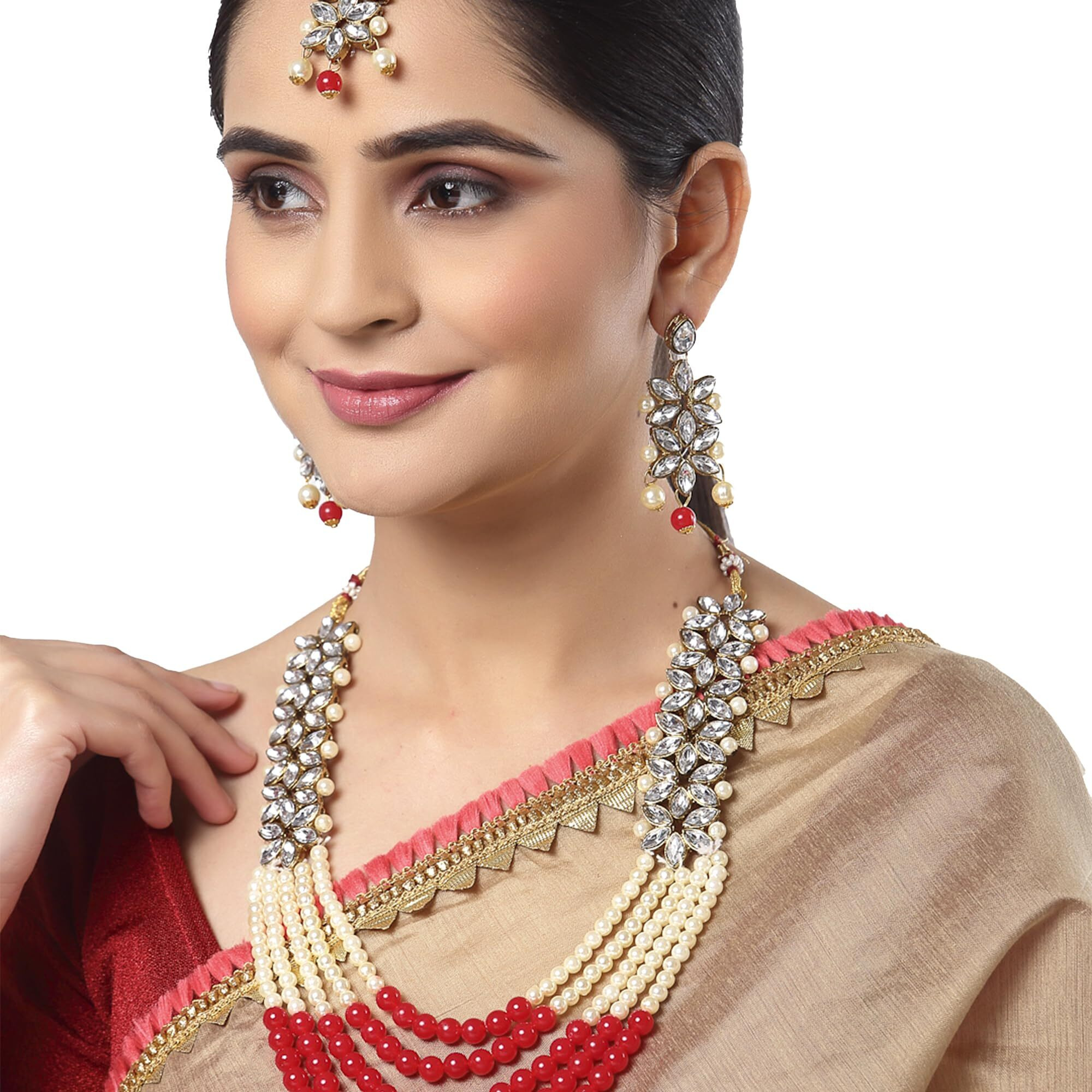 ZENEME Jewellery Set Gold Plated Wedding Bridal Necklace Set With Earrings Mangtikka Jewellery For Women and Girls