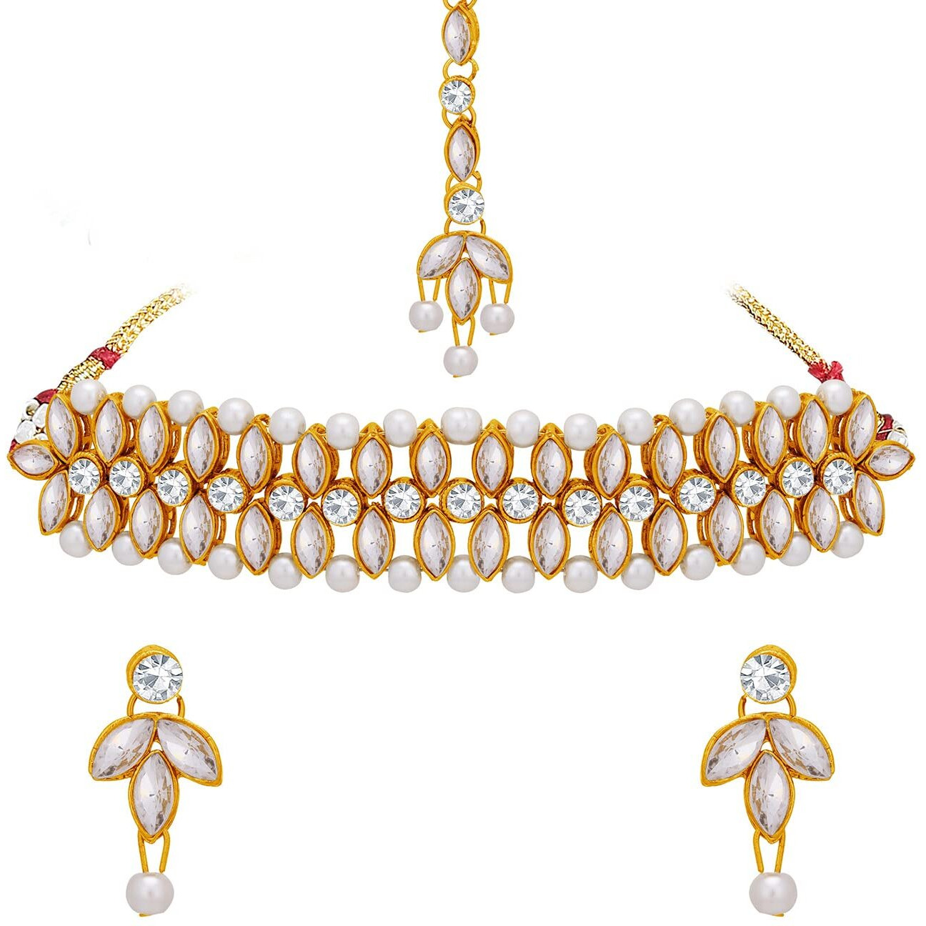 Sukkhi Alluring Gold Plated Kundan & Pearl Choker Necklace Set For Women (NS102052)