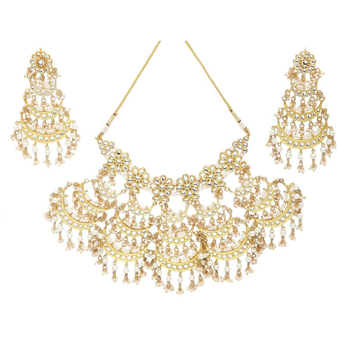 Karatcart Womens Kundan and Pearls Studded Layered Bridal Set