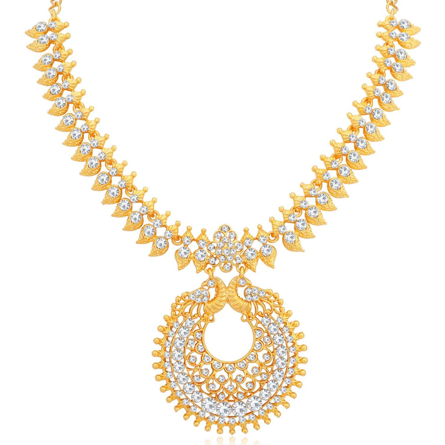 Sukkhi Ethnic Gold Plated Wedding Jewellery Austrian Diamond Peacock Necklace Set for Women (N79642_D1)