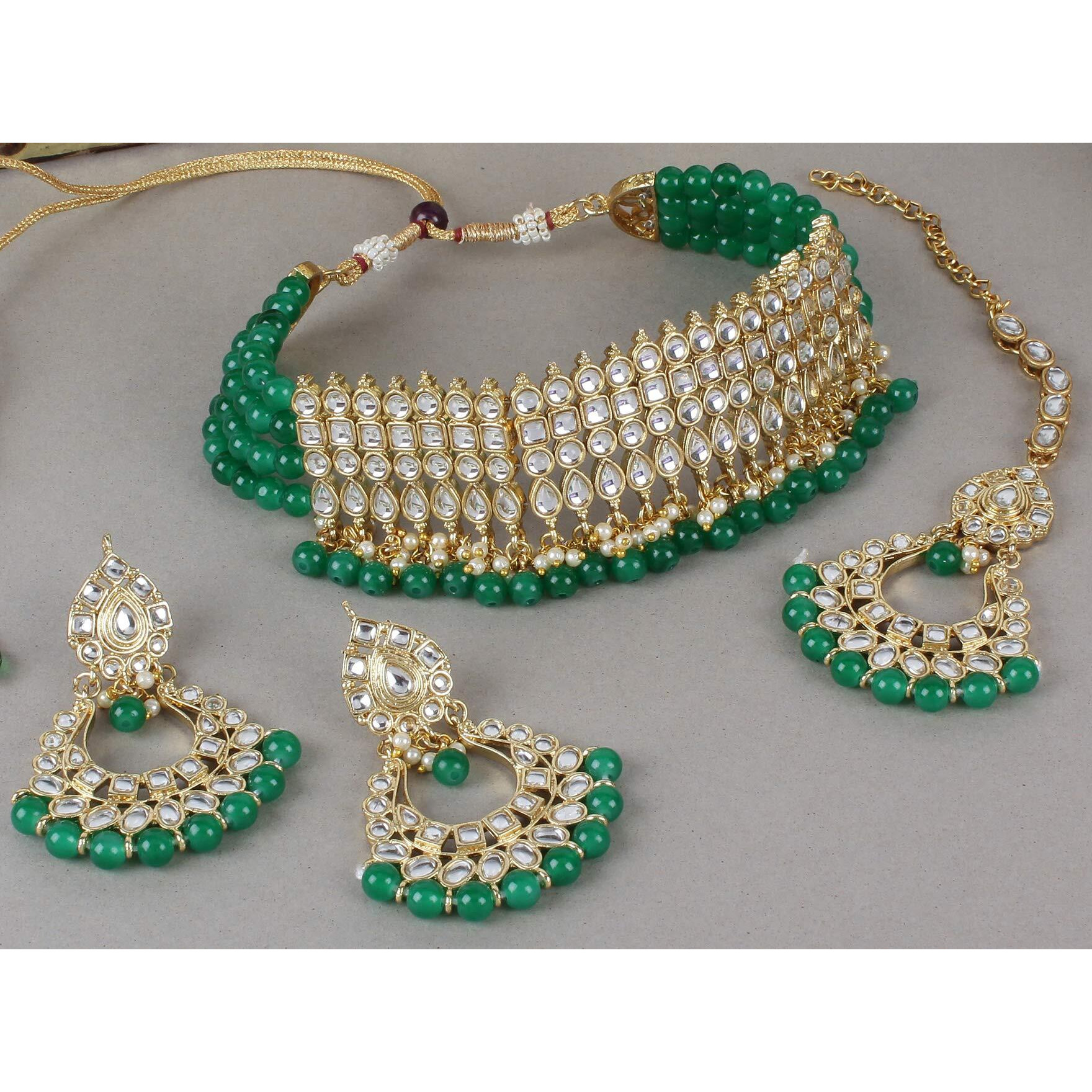 Shining Diva Fashion Latest Kundan Design Choker Necklace Set for Women Wedding Traditional Gold Plated Jewellery Set for Women (Green) (10150s)