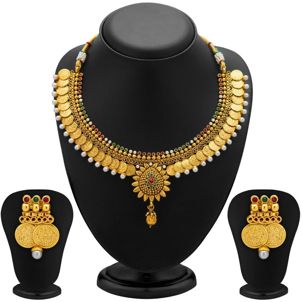 Sukkhi Eye-Catchy Gold Plated Temple Jewellery Coin Necklace Set for Women