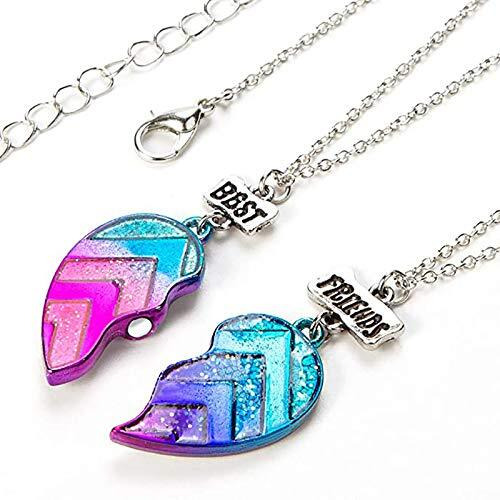 Caiyao 4 Pcs/Set BFF Necklaces and Bracelets Best Friends Half Heart Pendant Chain Necklaces Half Heart Friendship Jewelry Set 2 Friends Sisters Girls Birthday Gift for Women Girls, Metal, metal