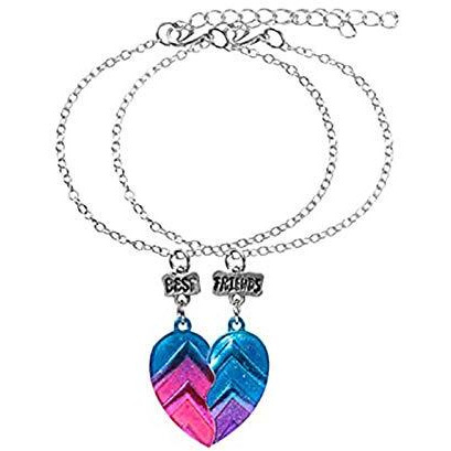 Caiyao 4 Pcs/Set BFF Necklaces and Bracelets Best Friends Half Heart Pendant Chain Necklaces Half Heart Friendship Jewelry Set 2 Friends Sisters Girls Birthday Gift for Women Girls, Metal, metal