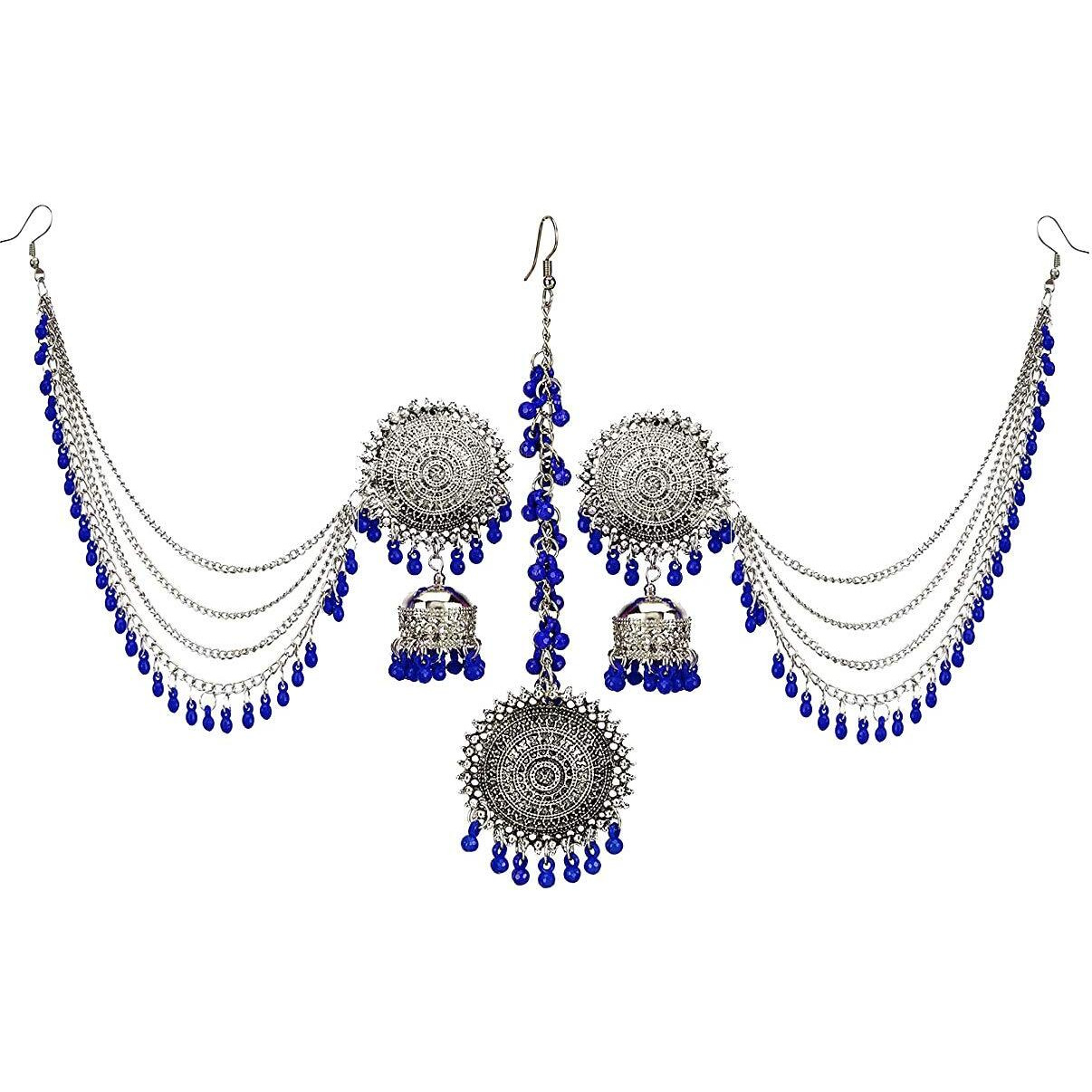 YouBella Earrings for Women Jewellery Earrings Afghani Kashmiri Tribal Jhumka earrings ear rings for Girls and Women (BLUE)