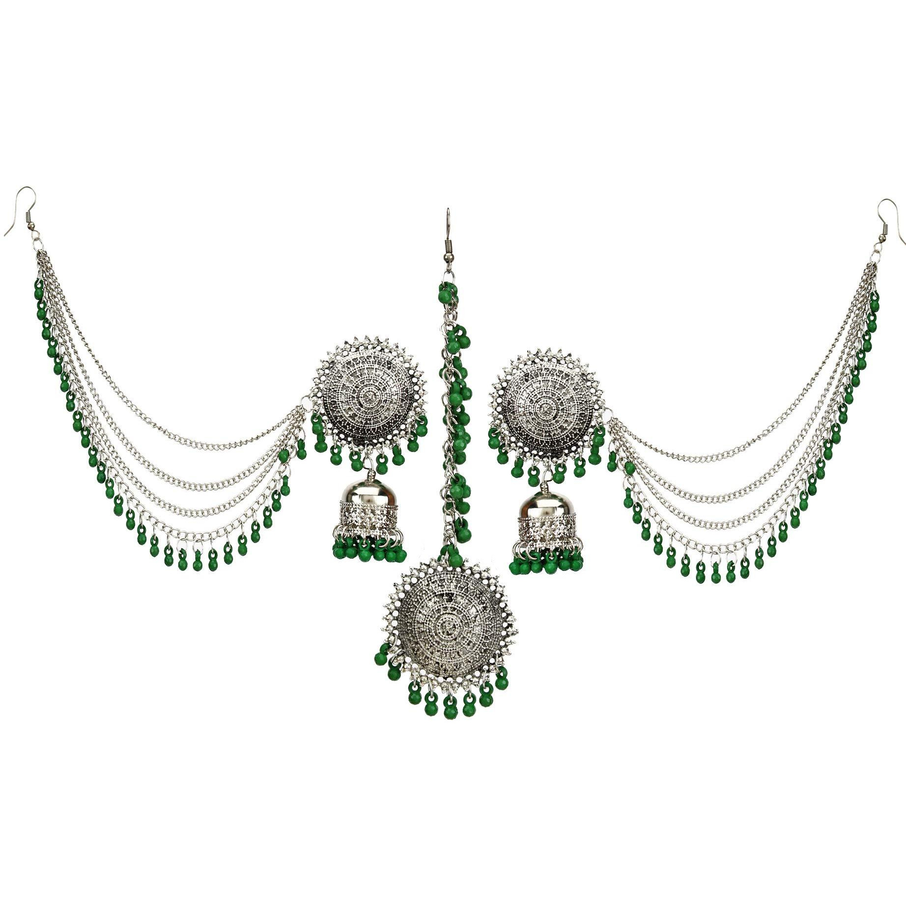 YouBella Earrings for Women Jewellery Earrings Afghani Kashmiri Tribal Jhumka earrings ear rings for Girls and Women (GREEN)