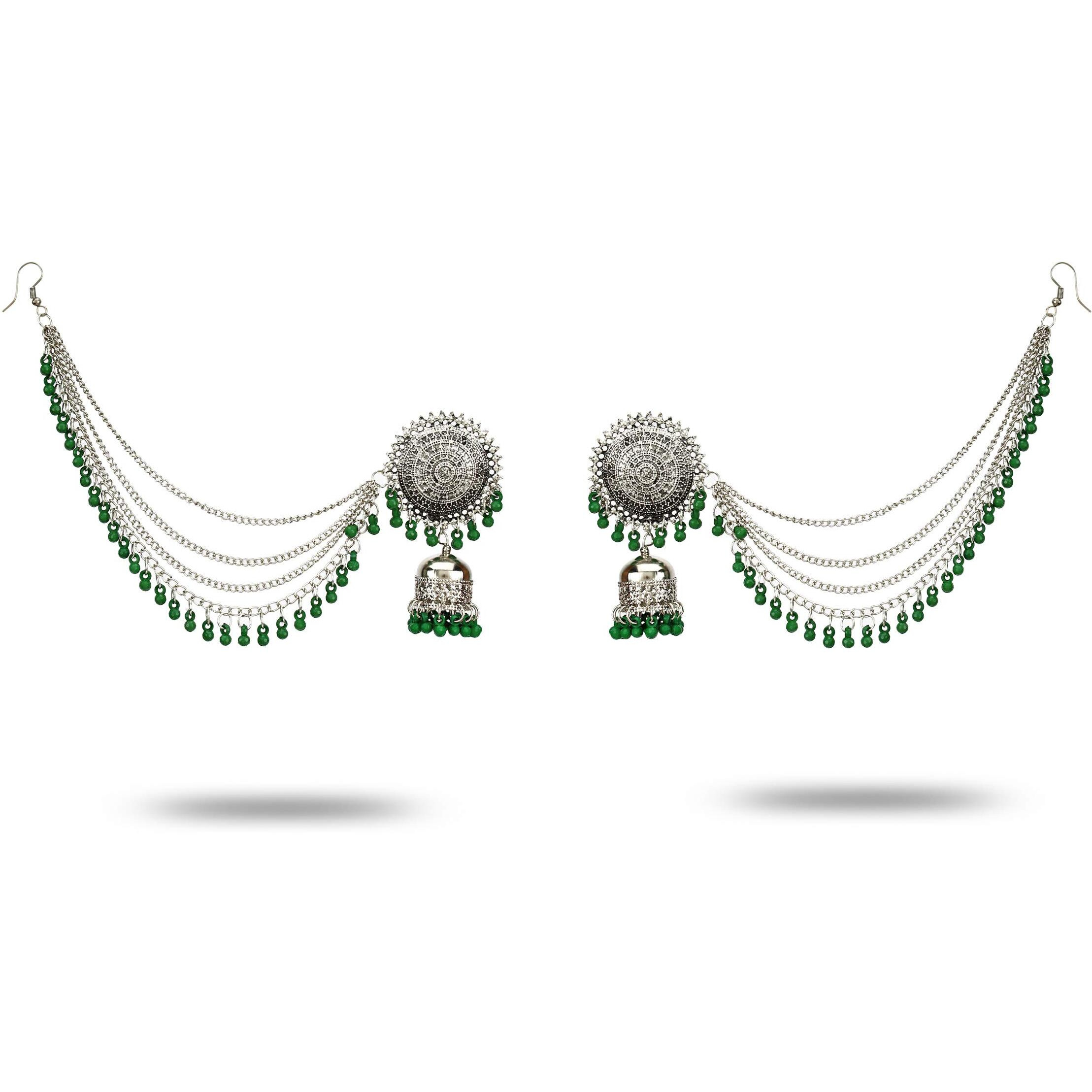 YouBella Earrings for Women Jewellery Earrings Afghani Kashmiri Tribal Jhumka earrings ear rings for Girls and Women (GREEN)