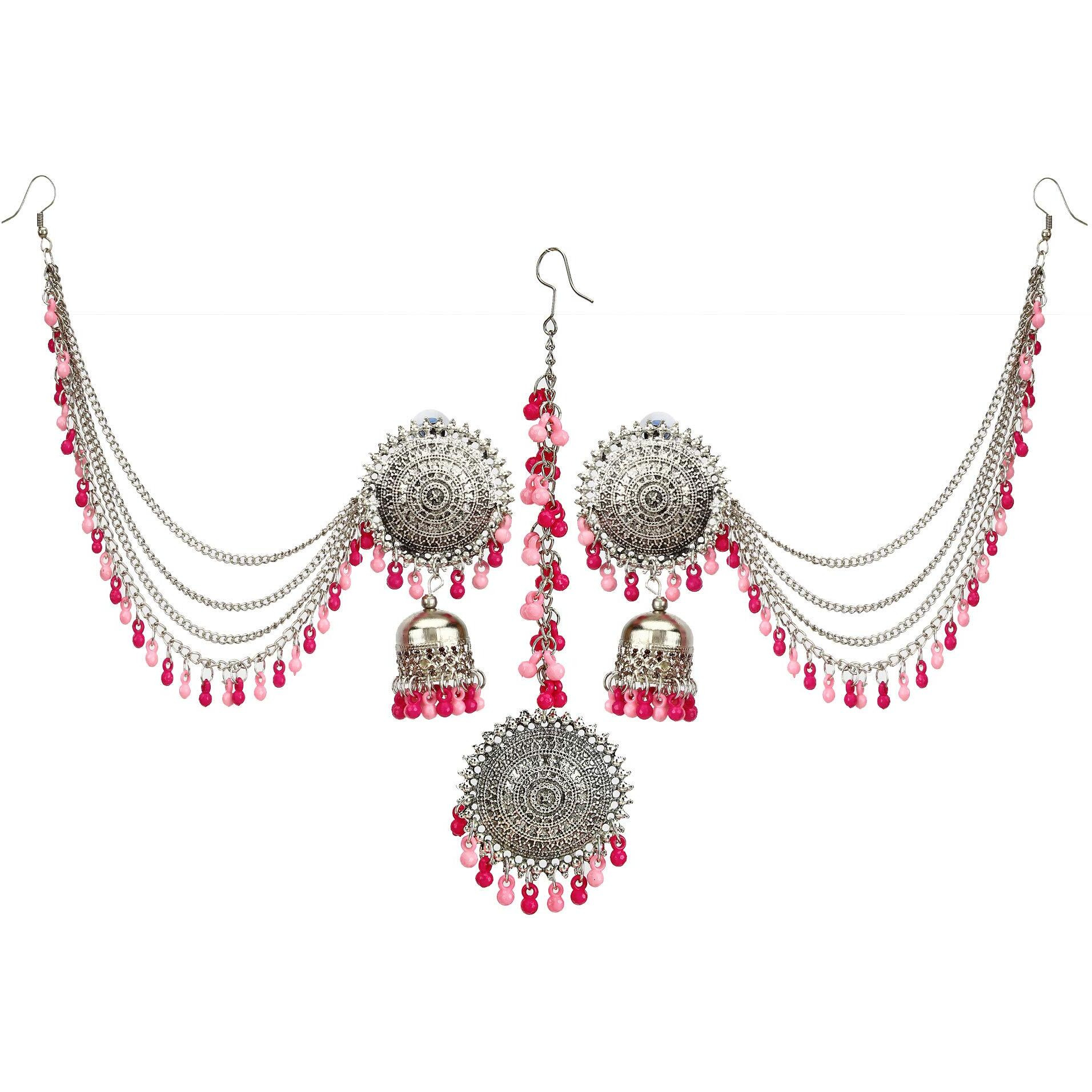 YouBella Earrings for Women Jewellery Earrings Afghani Kashmiri Tribal Jhumka earrings ear rings for Girls and Women (PINK)