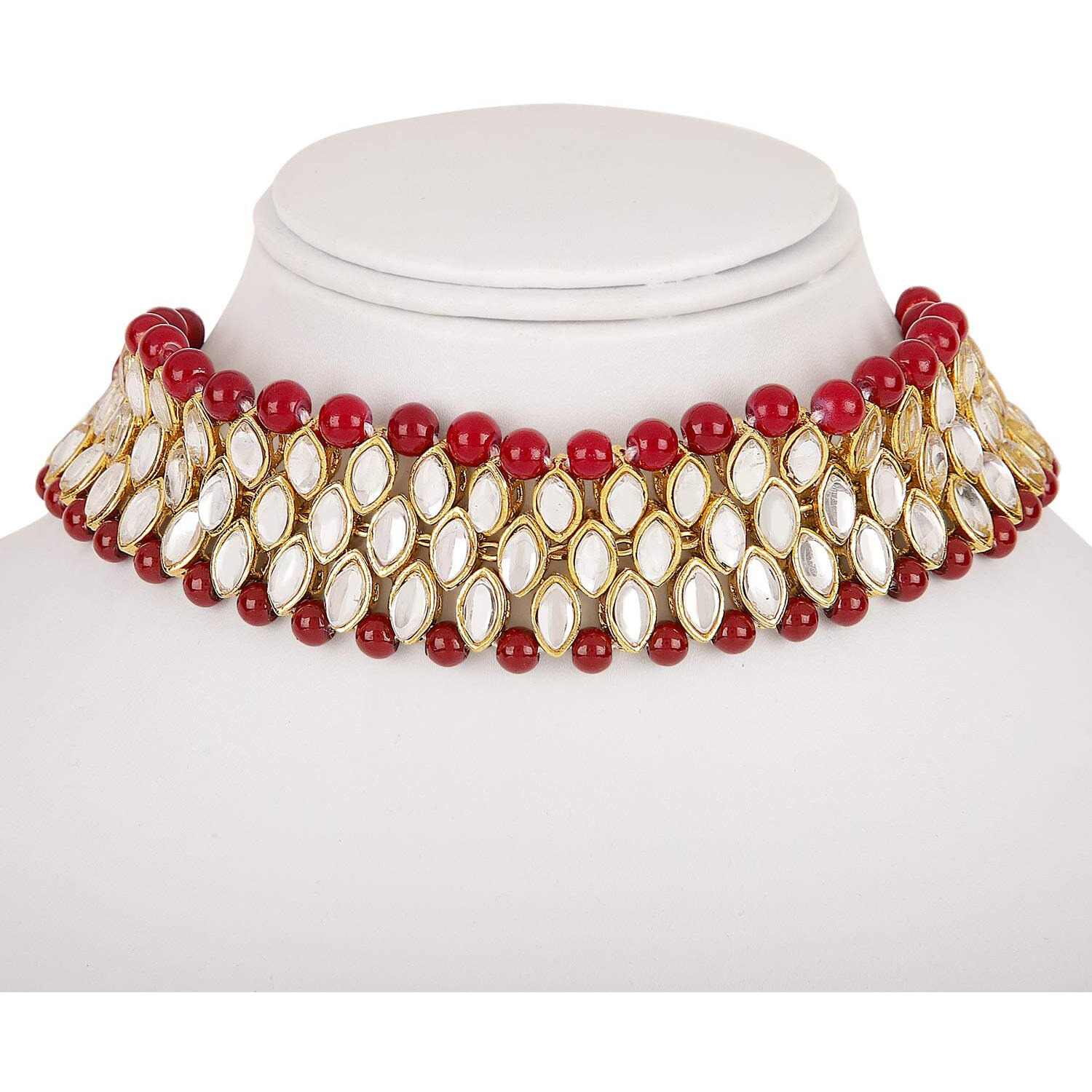 Shining Diva Latest Choker Design Traditional Kundan Earrings Maang Tikka Necklace Jewellery Set for Women (Red) (11297s)