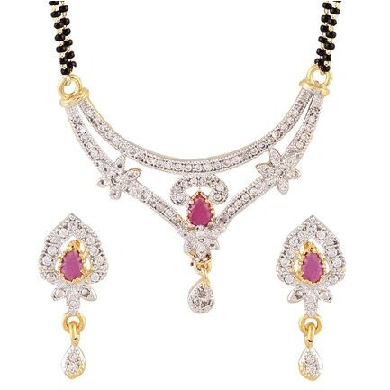 YouBella American Diamond Gold Plated Mangalsutra with Chain and Earrings for Women (Style 1)