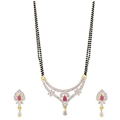 YouBella American Diamond Gold Plated Mangalsutra with Chain and Earrings for Women (Style 1)