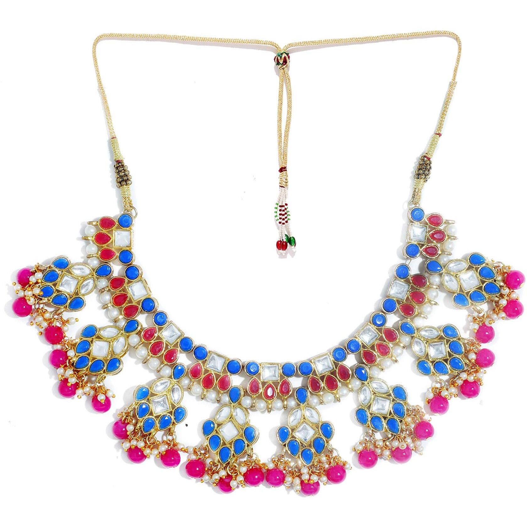 Karatcart Kundan Necklace with Earrings and Maang Tikka for Women ( Blue )