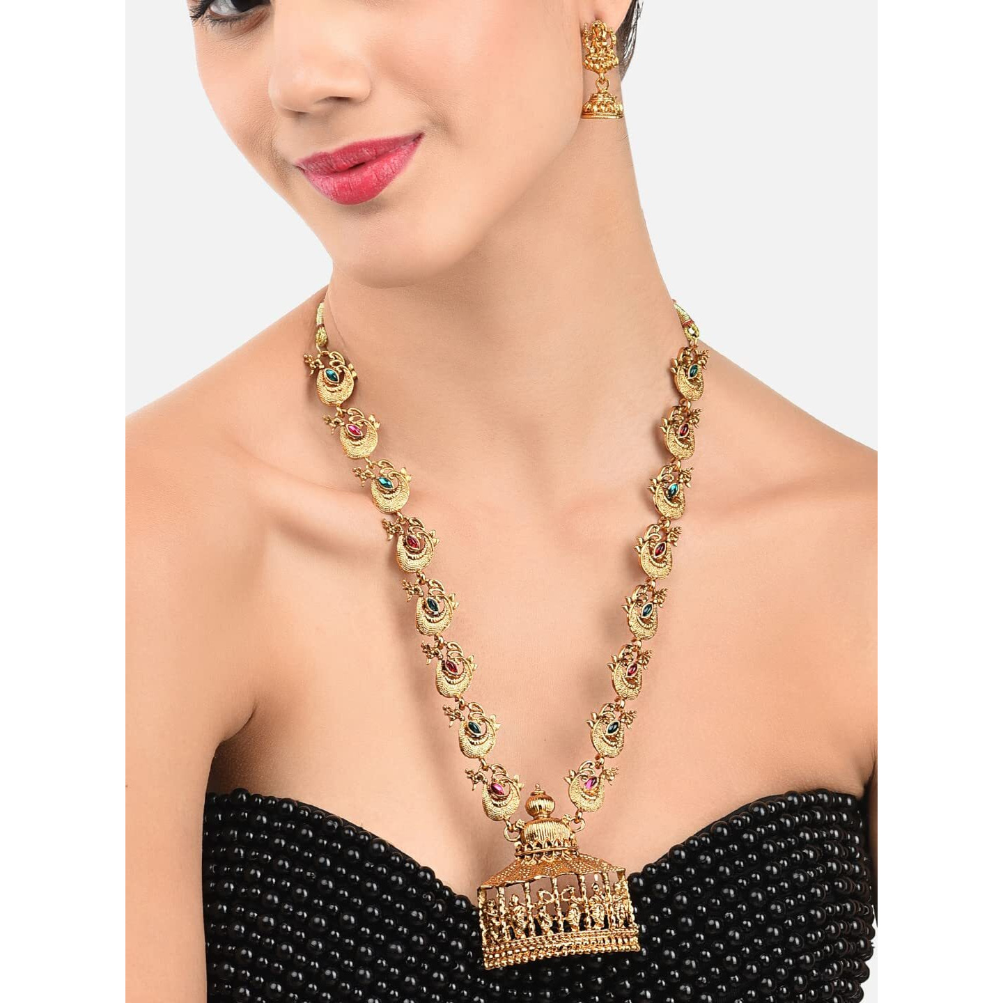 ZAVERI PEARLS Sacred Goddess Temple Necklace Set For Women-ZPFK7690