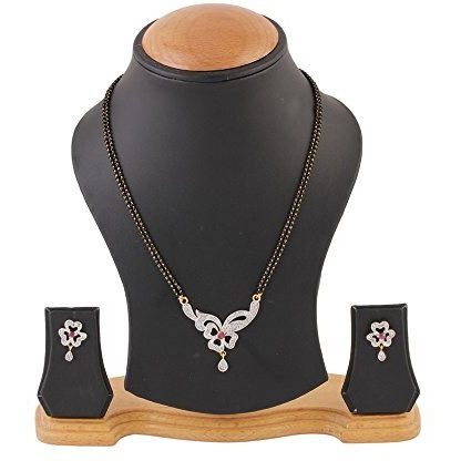 YouBella American Diamond Gold Plated Mangalsutra with Chain and Earrings for Women (Style 3)