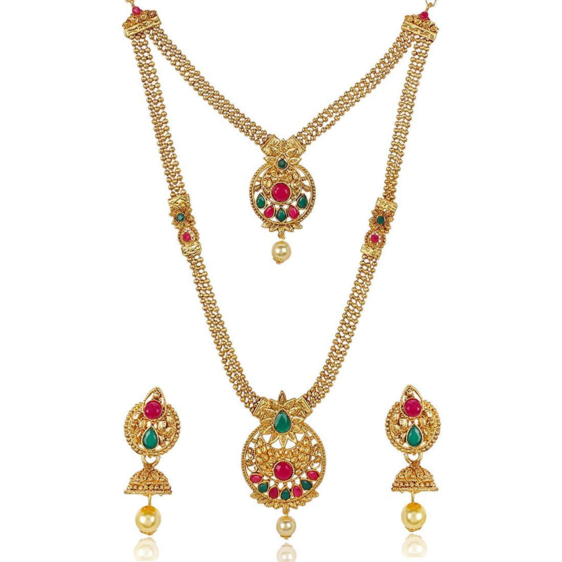 Shining Diva Fashion Latest Long Design Necklace Set for Women Wedding Traditional Gold Plated Jewellery Set for Women (rrsd10259s)