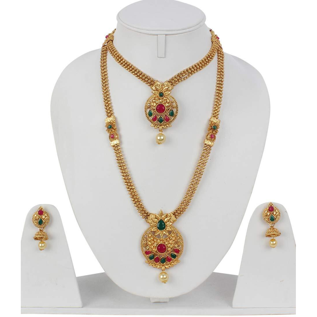 Shining Diva Fashion Latest Long Design Necklace Set for Women Wedding Traditional Gold Plated Jewellery Set for Women (rrsd10259s)