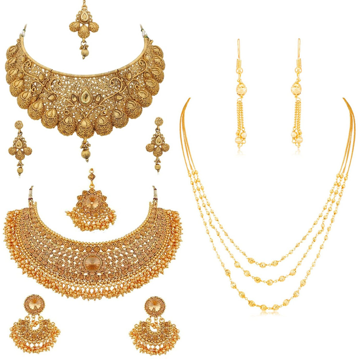 Sukkhi Dazzling Gold Plated Combo Necklace Set for Women (CBNS104235)