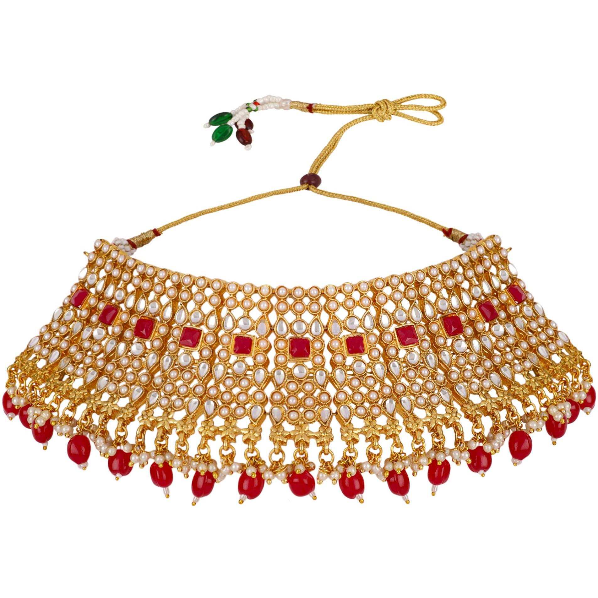 Shining Diva Fashion Latest Choker Design Kundan Traditional Necklace Jewellery Set for Women (Red) (11284s)