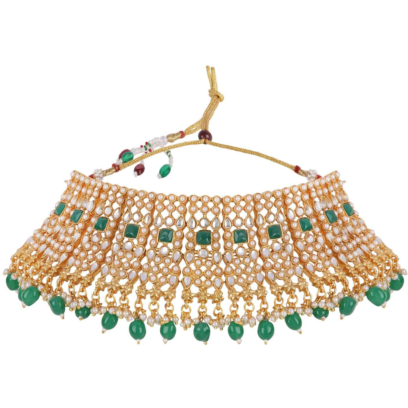 Shining Diva Fashion Latest Choker Design Kundan Traditional Necklace Jewellery Set for Women (Green) (11281s)