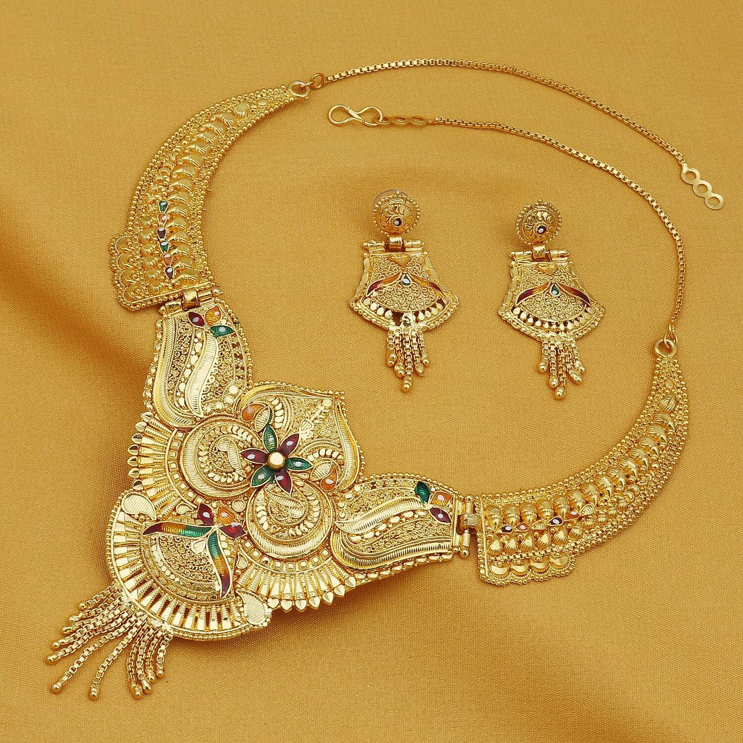 Sukkhi Ethnic 24 Carat Gold Plated Floral Meenakari Choker Necklace Set for Women (SKR67387)