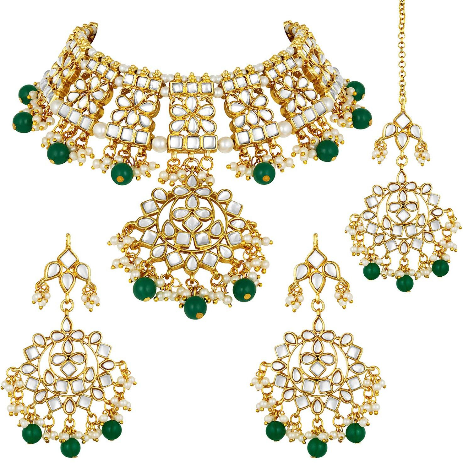 Peora Gold Plated Traditional Kundan Choker Necklace Jewellery Set with Earring Maang Tikka for Women Girls