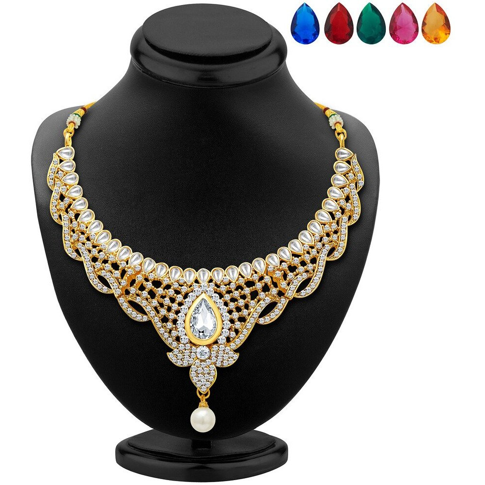 Sukkhi Divine Gold Plated AD Necklace Set with Set of 5 Changeable Stone for Women