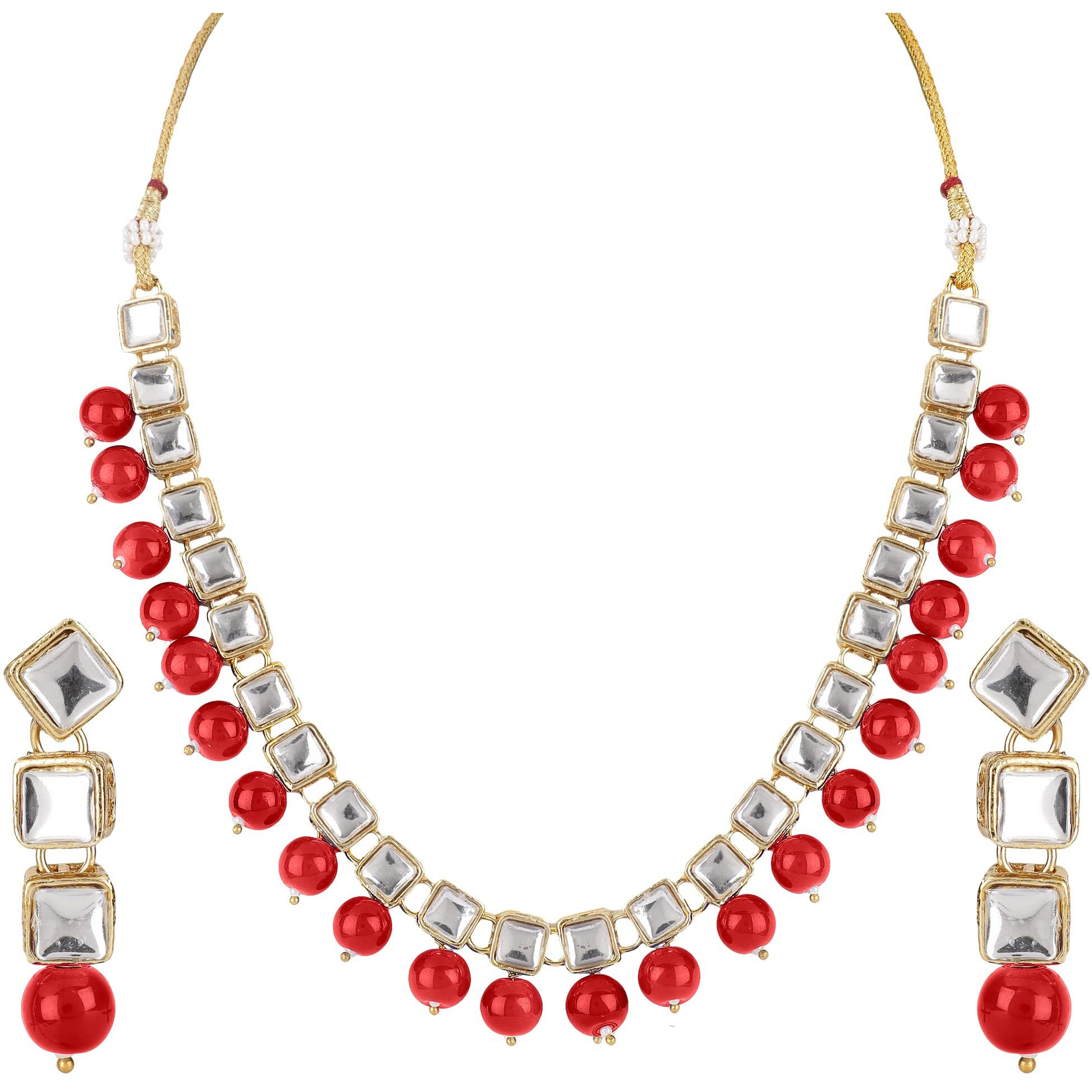 Shining Diva Fashion Latest Stylish Traditional Kundan Necklace Jewellery Set for Women (12311s), Red, One