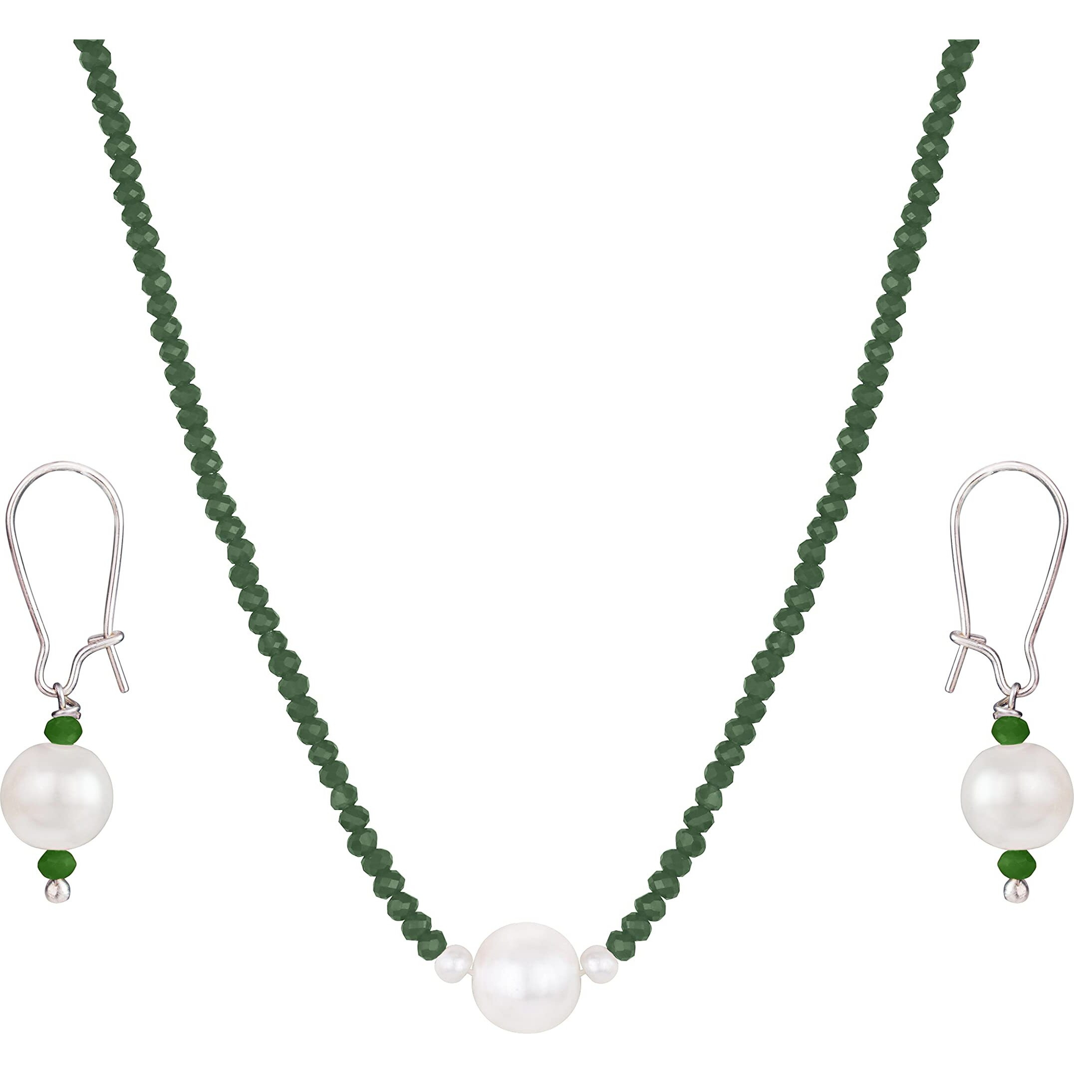 JFL - Jewellery for Less Modern Fusion Mangalsutra with Pearl & Onyx Crystal Chain and Earring for Women (Green),Valentine