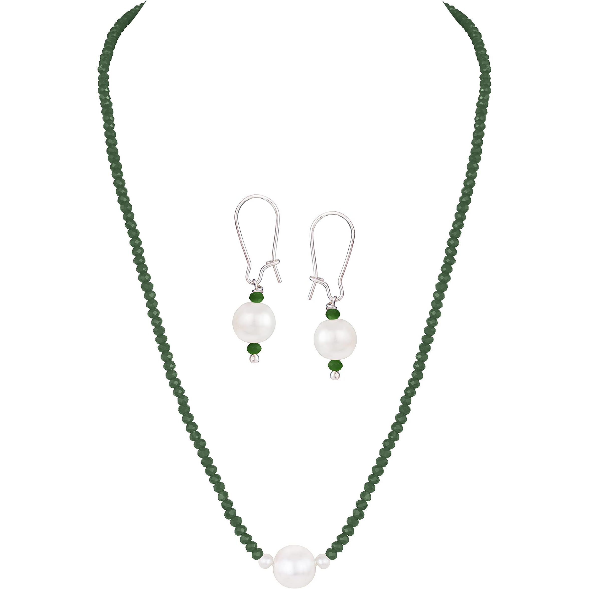 JFL - Jewellery for Less Modern Fusion Mangalsutra with Pearl & Onyx Crystal Chain and Earring for Women (Green),Valentine