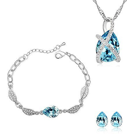 Nakabh Blue Austrian Crystal Combo Jewellery of Pendant Set With Earrings & Bracelet For Girls and Women in Love (Combo 4)