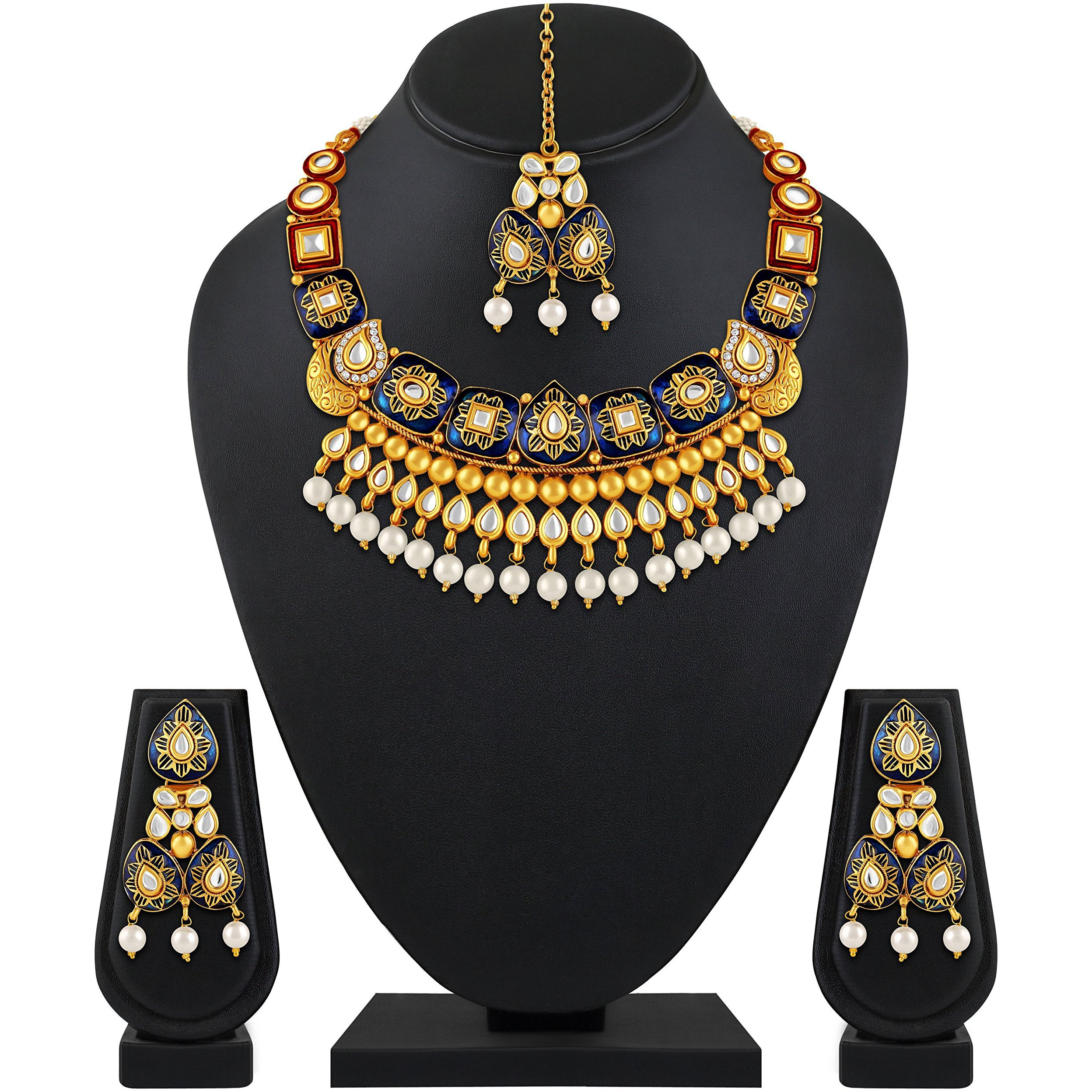 Asmitta Jewellery Necklace Set for Women | Glamorous Meenakari Work Gold Plated Choker Style Kundan Necklace Set | Wedding Party Stylish Jewellery Set