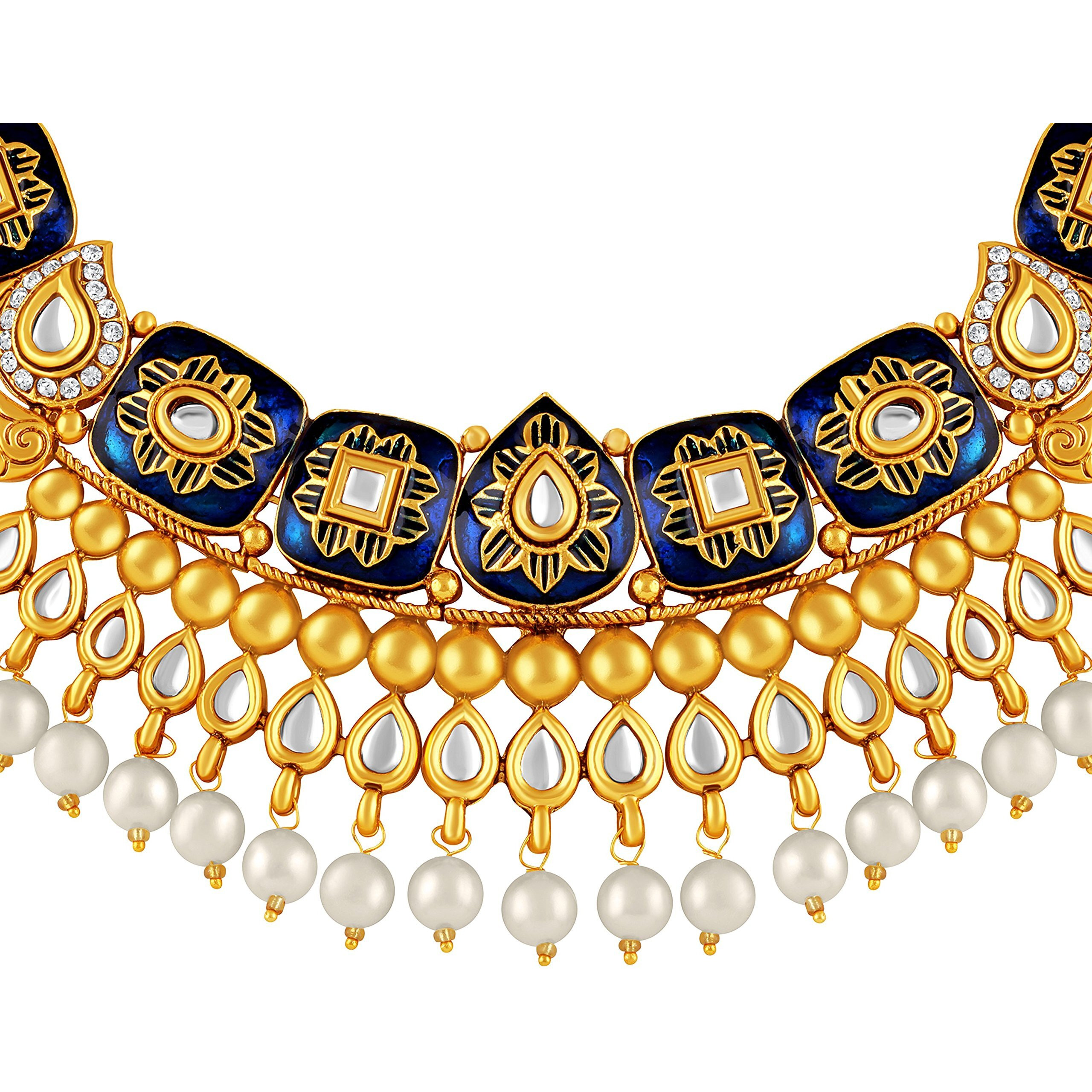 Asmitta Jewellery Necklace Set for Women | Glamorous Meenakari Work Gold Plated Choker Style Kundan Necklace Set | Wedding Party Stylish Jewellery Set