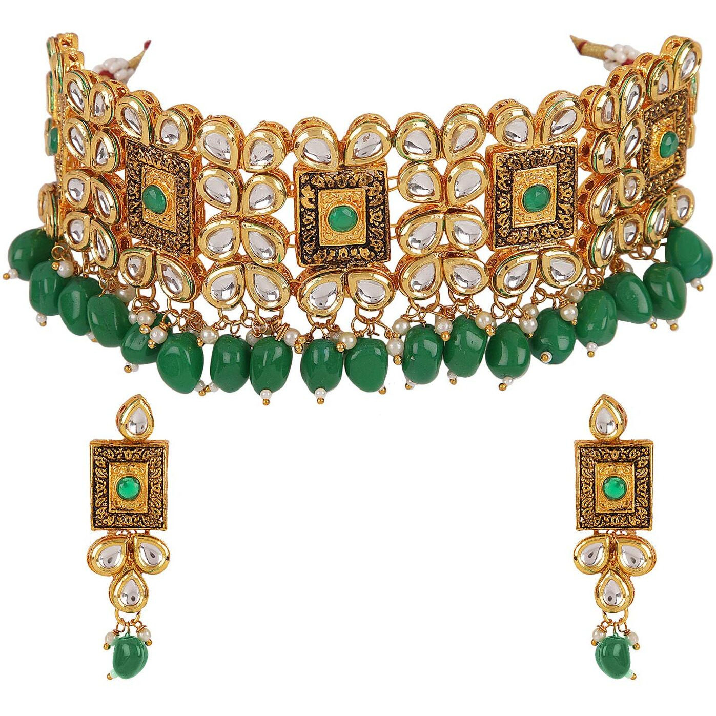 Shining Diva Fashion Latest Choker Design Bridal Traditional Kundan Necklace Jewellery Set for Women (Green) (sd11300s)