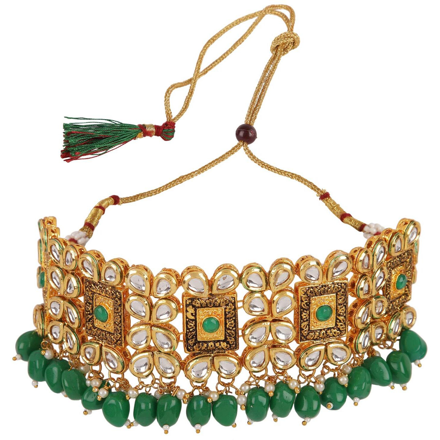 Shining Diva Fashion Latest Choker Design Bridal Traditional Kundan Necklace Jewellery Set for Women (Green) (sd11300s)