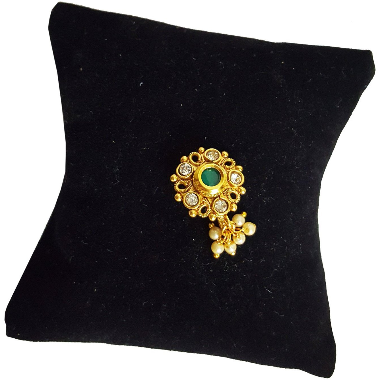 Mehrunnisa Traditional Nose Stud Nath with Crystals Pearls & Green Stone for Girls/Women (JWL1762)