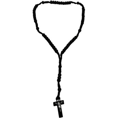 Wooden Chain Beads Jesus Crucifix Cross Rosary Vintage Crystal Divine Necklace for Men and Women