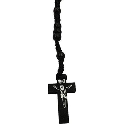 Wooden Chain Beads Jesus Crucifix Cross Rosary Vintage Crystal Divine Necklace for Men and Women