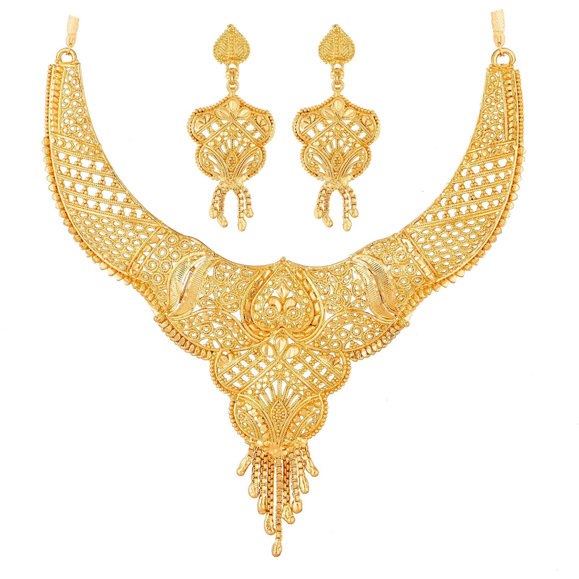 APARA Gold Plated Traditional Earring Necklace One Gram Jewellery Set For Women