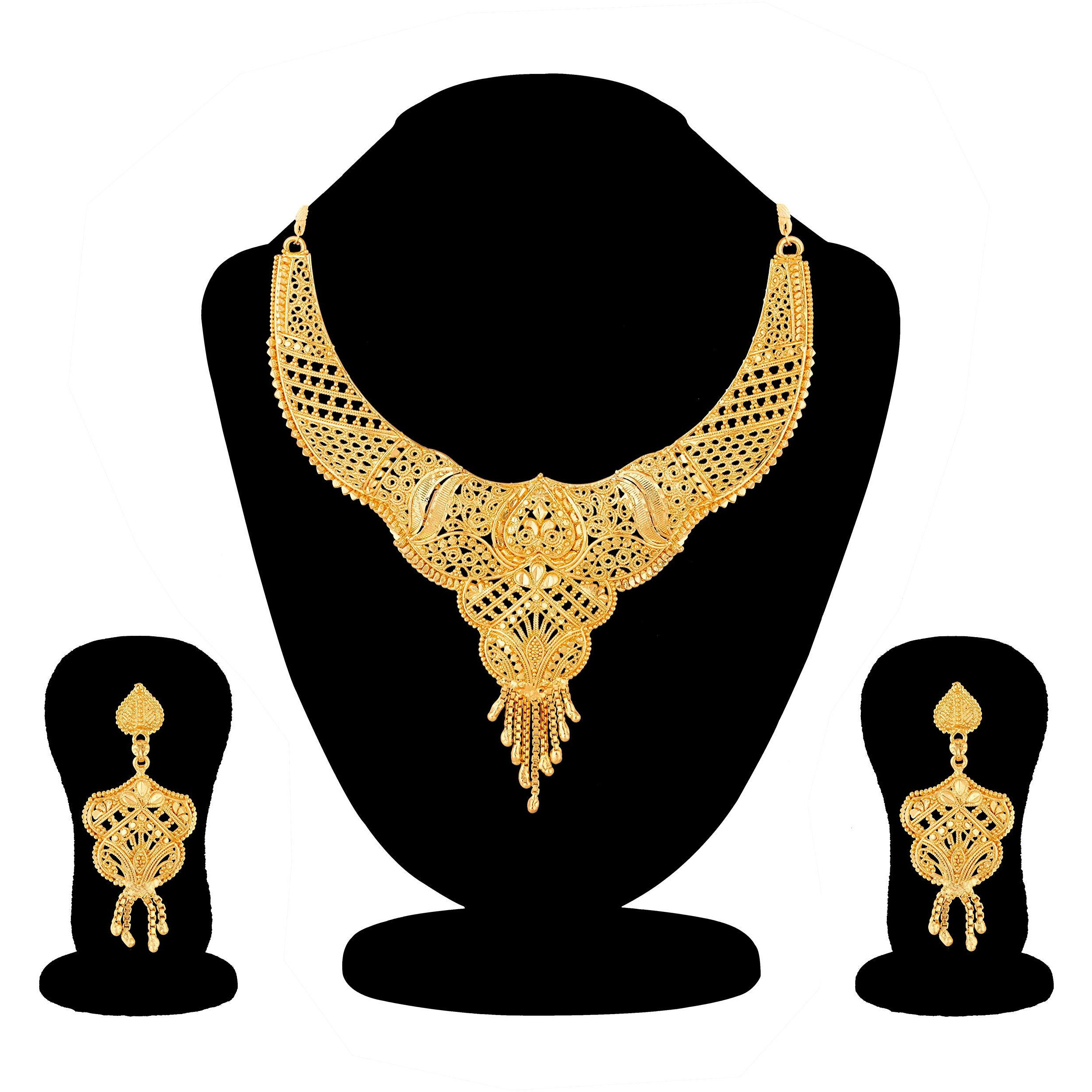 APARA Gold Plated Traditional Earring Necklace One Gram Jewellery Set For Women