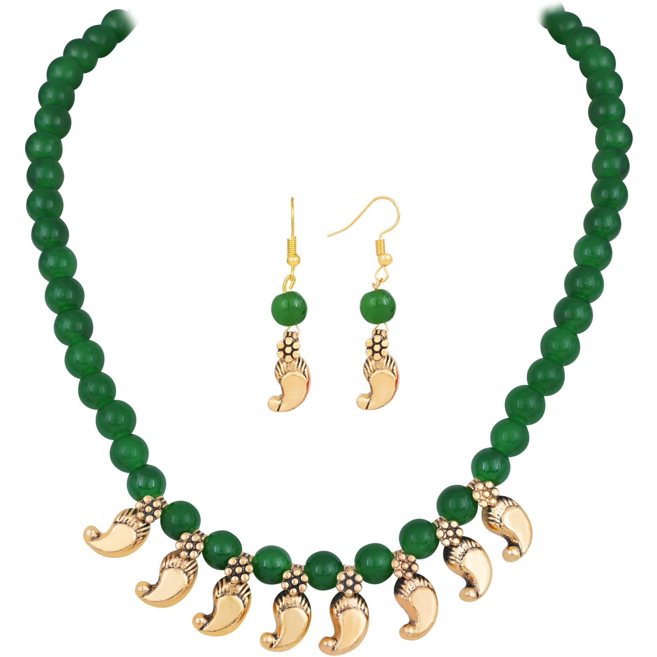 JFL - Jewellery for Less Gold Plated Kaerie Dark Green Onyx Stone Necklace Set for Women and Girls,Valentine