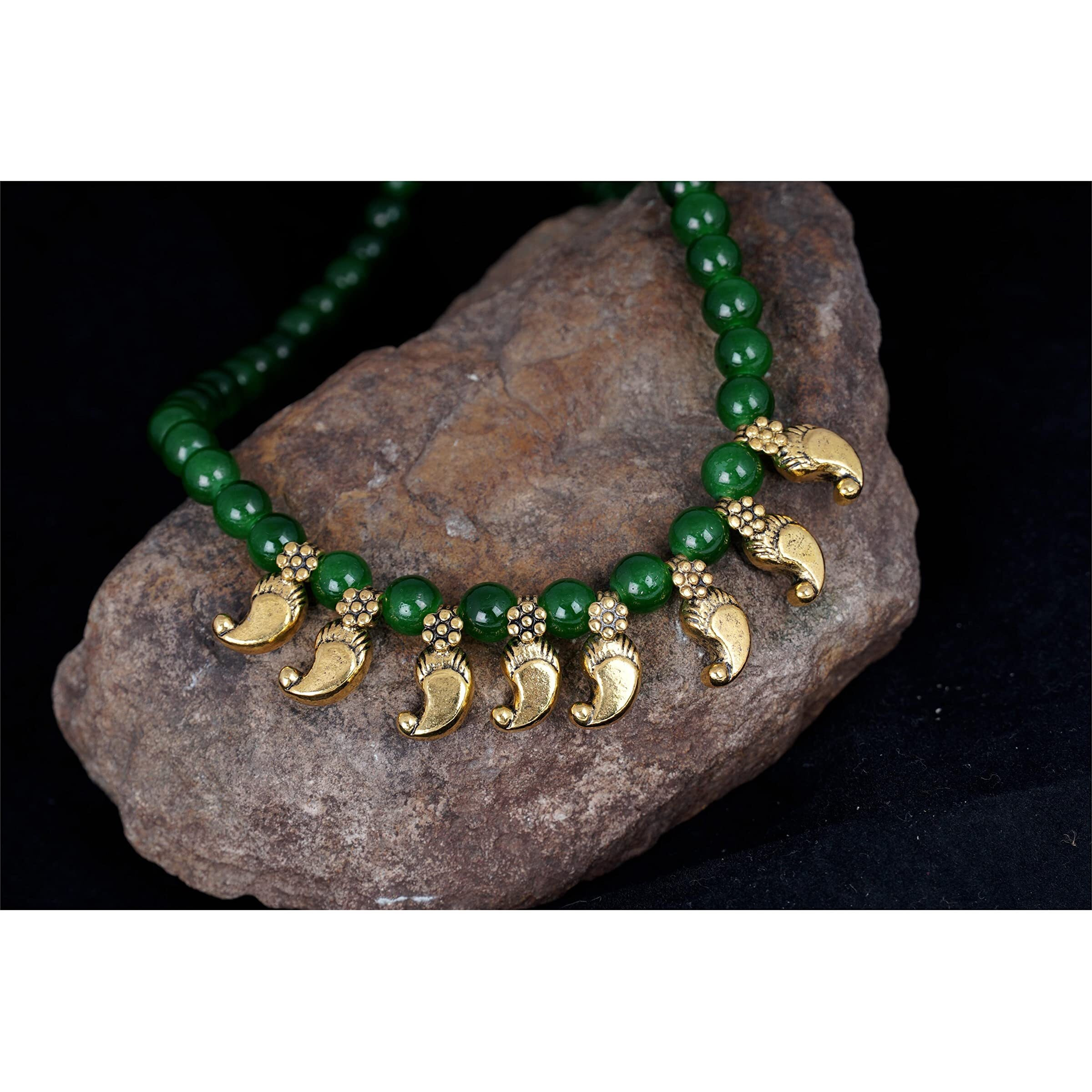 JFL - Jewellery for Less Gold Plated Kaerie Dark Green Onyx Stone Necklace Set for Women and Girls,Valentine