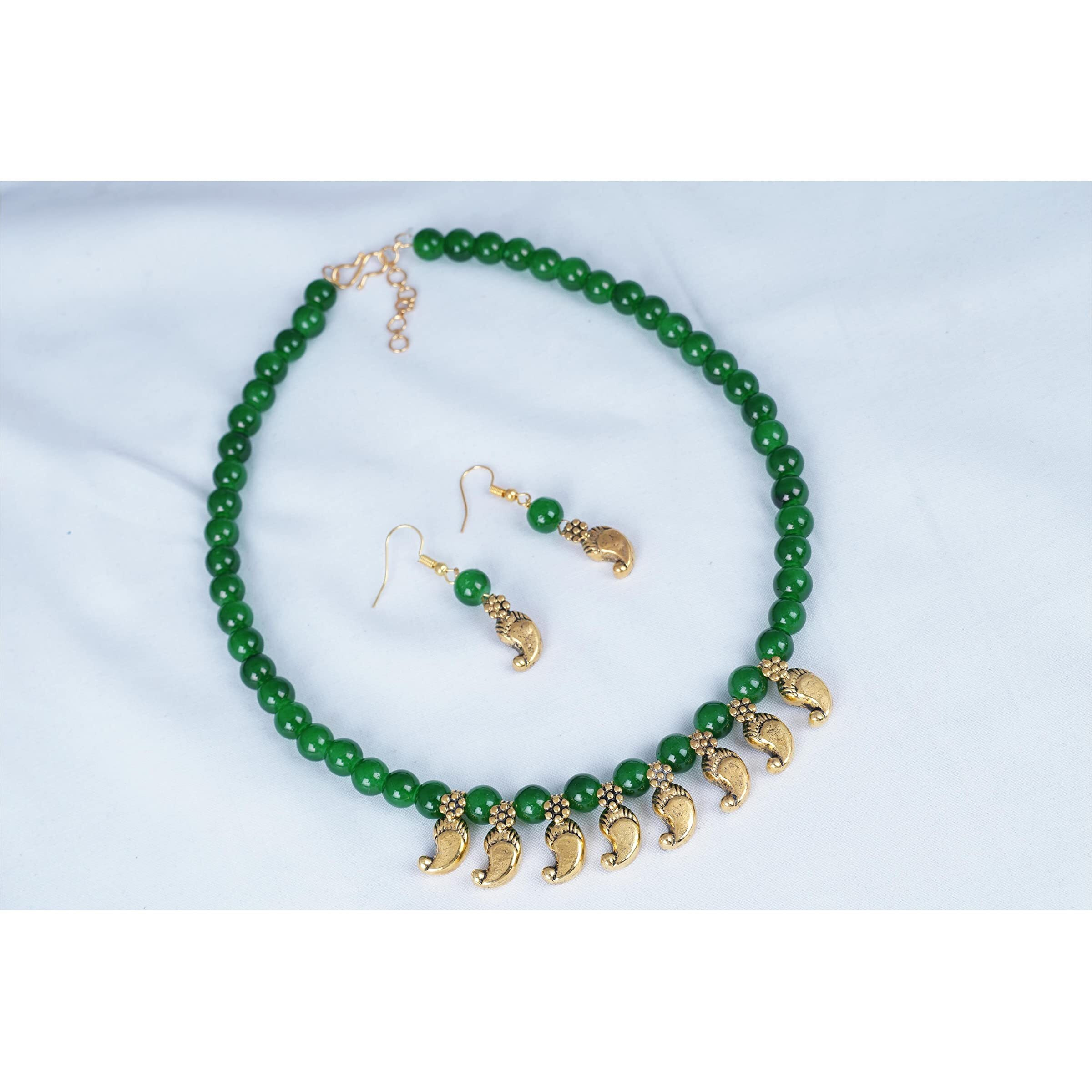 JFL - Jewellery for Less Gold Plated Kaerie Dark Green Onyx Stone Necklace Set for Women and Girls,Valentine