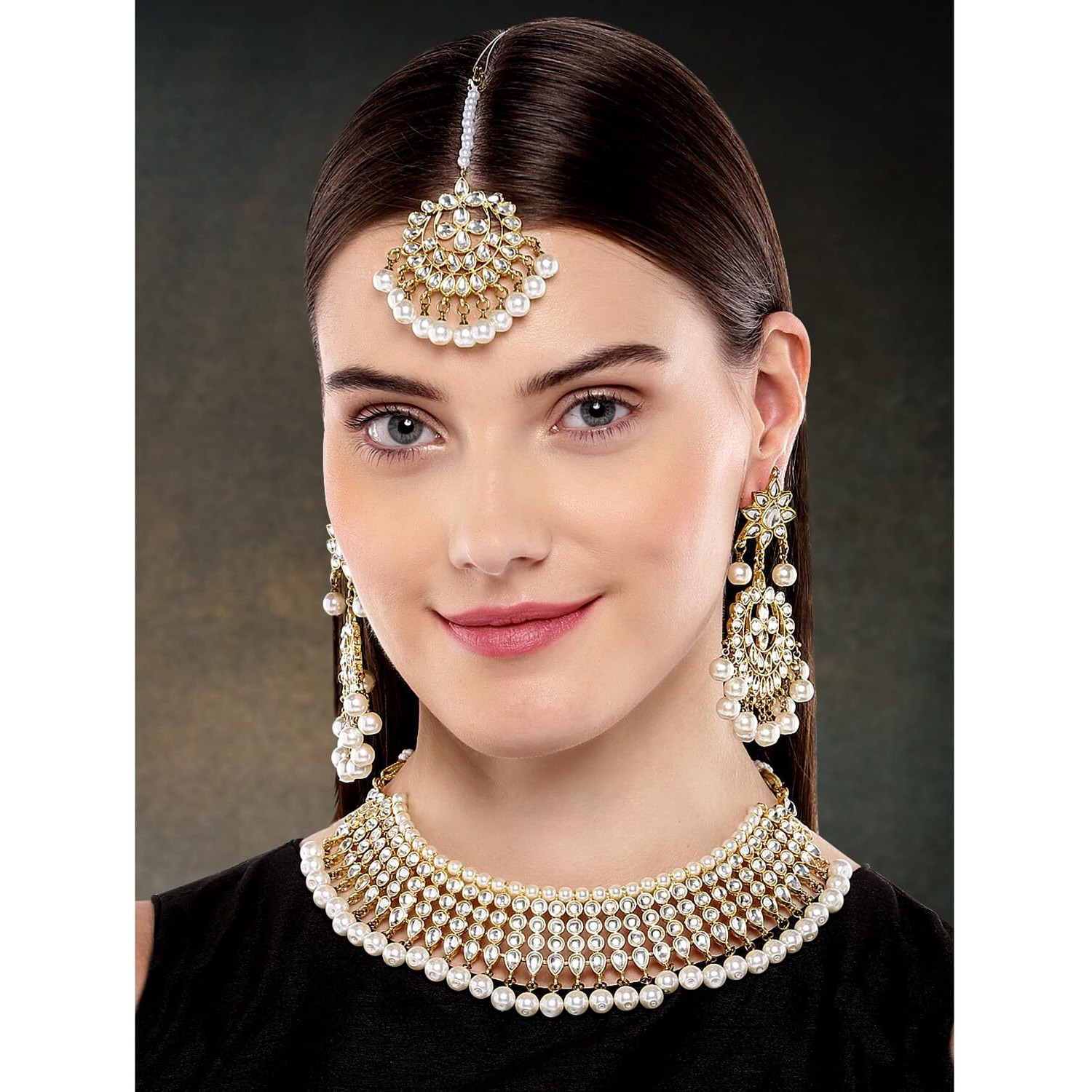 Peora 18K Gold Plated Indian Ethnic Kundan Pearl Fancy Bridal Traditional Necklace Jewellery Set with Earrings for Women