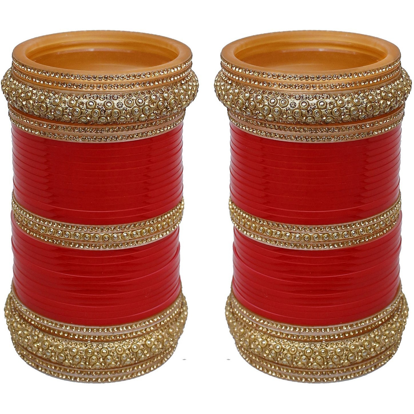 Lucky Jewellery Bridal Bangle Set Red Chuda Acrylic Dulhan Choora Wedding Punjabi Chura For Women (1353-G1C1-SHANAI-R28)