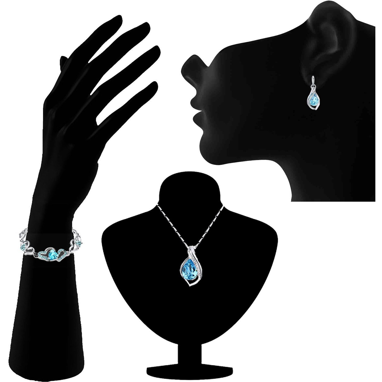 Oviya Combo of Lovely Blue Bracelet and Pendant Set with Crystal Stones CO2104688R