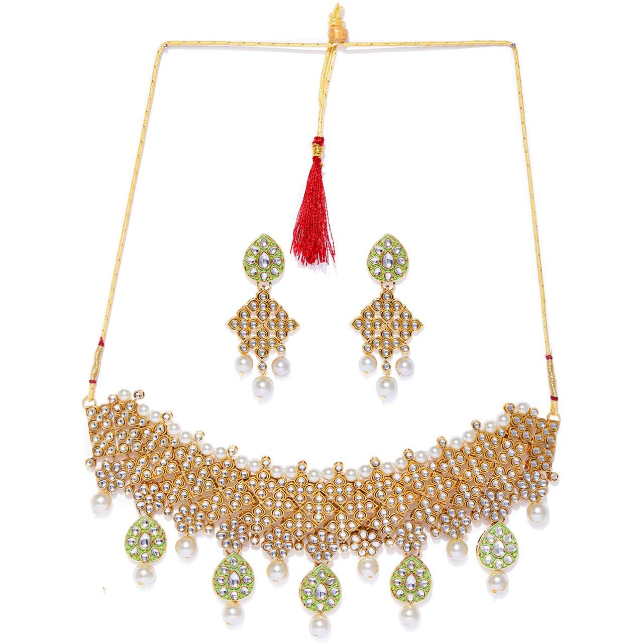 ZAVERI PEARLS Beautifully Enamelled Kundan Choker Necklace Set For Women-ZPFK8838